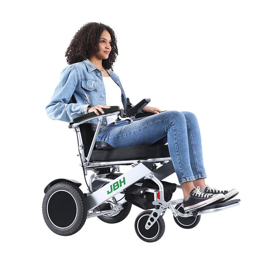 KTX-160211 Folding Electric Wheelchair for Elderly and Disabled, 250W Dual Motor, Aluminum Alloy Frame, 20km Range, Removable Battery, Silver