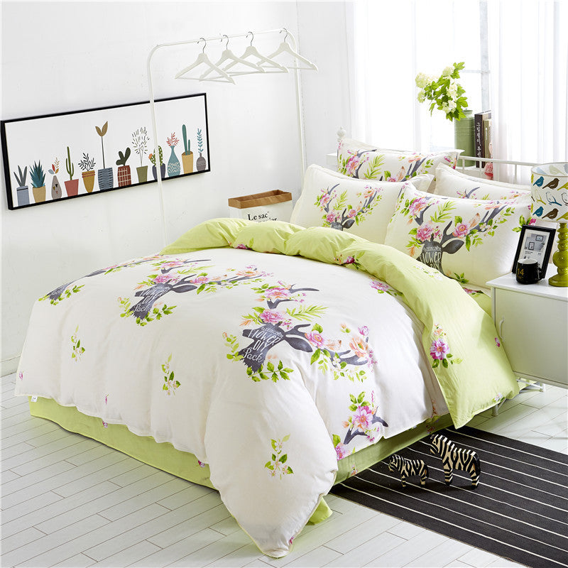 KTX-161491 Idyllic Floral Cotton Twill Bedding Set - 4-Piece Collection with Various Sizes Available