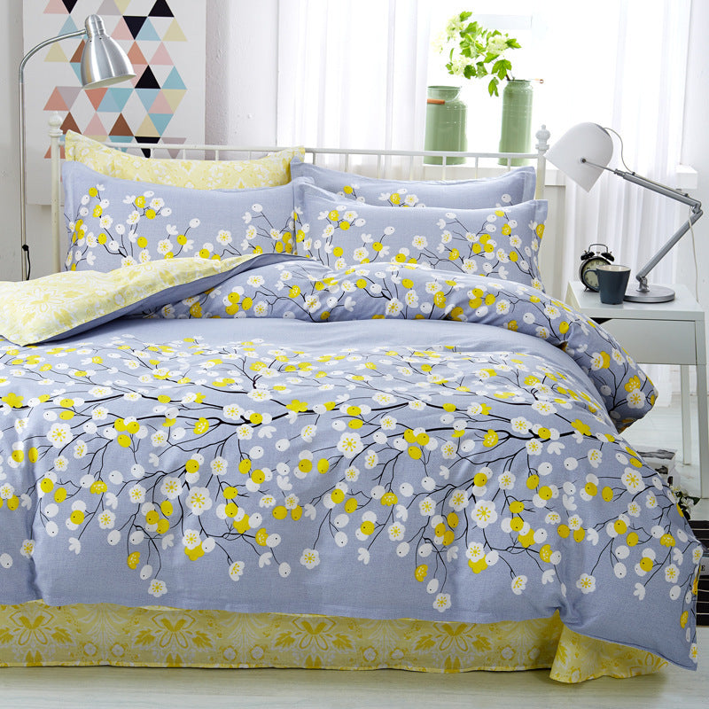 KTX-161491 Idyllic Floral Cotton Twill Bedding Set - 4-Piece Collection with Various Sizes Available