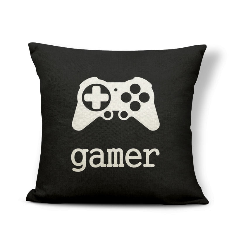 KTX-161875 Retro Game-Themed Cushion Cover - Nostalgic Polyester Linen Pillow, Various Colors, 45x45cm