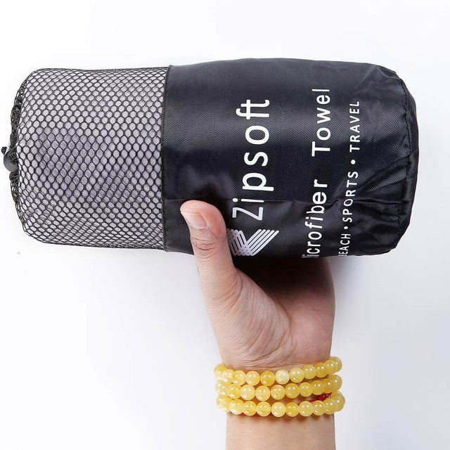 KTX-162067 Microfiber Travel Towels Set - Quick Dry Soft Skin Towels with Black Mesh Bag (35x75cm & 75x135cm)