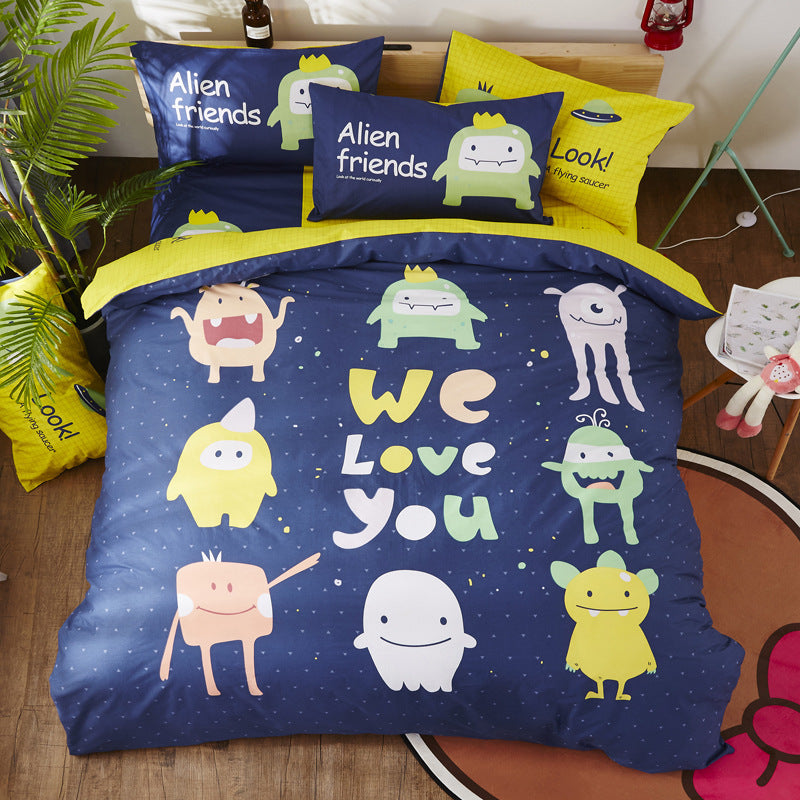 KTX-163411 Cartoon-Themed 4-Piece Cotton Bedding Set for 1.8m Beds