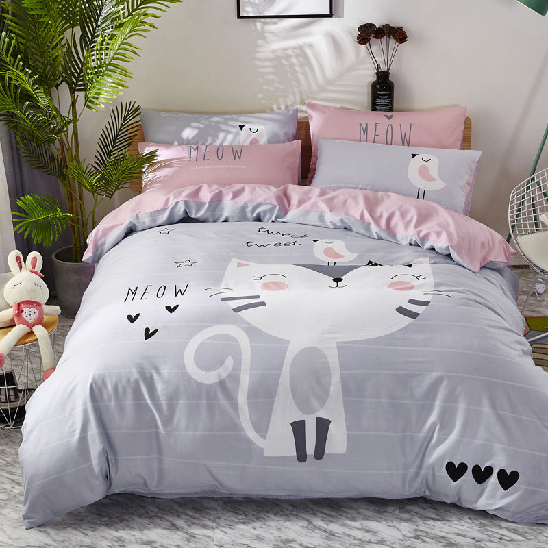 KTX-163411 Cartoon-Themed 4-Piece Cotton Bedding Set for 1.8m Beds