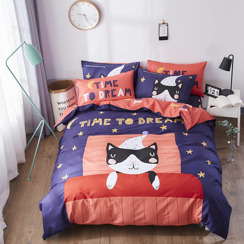 KTX-163411 Cartoon-Themed 4-Piece Cotton Bedding Set for 1.8m Beds