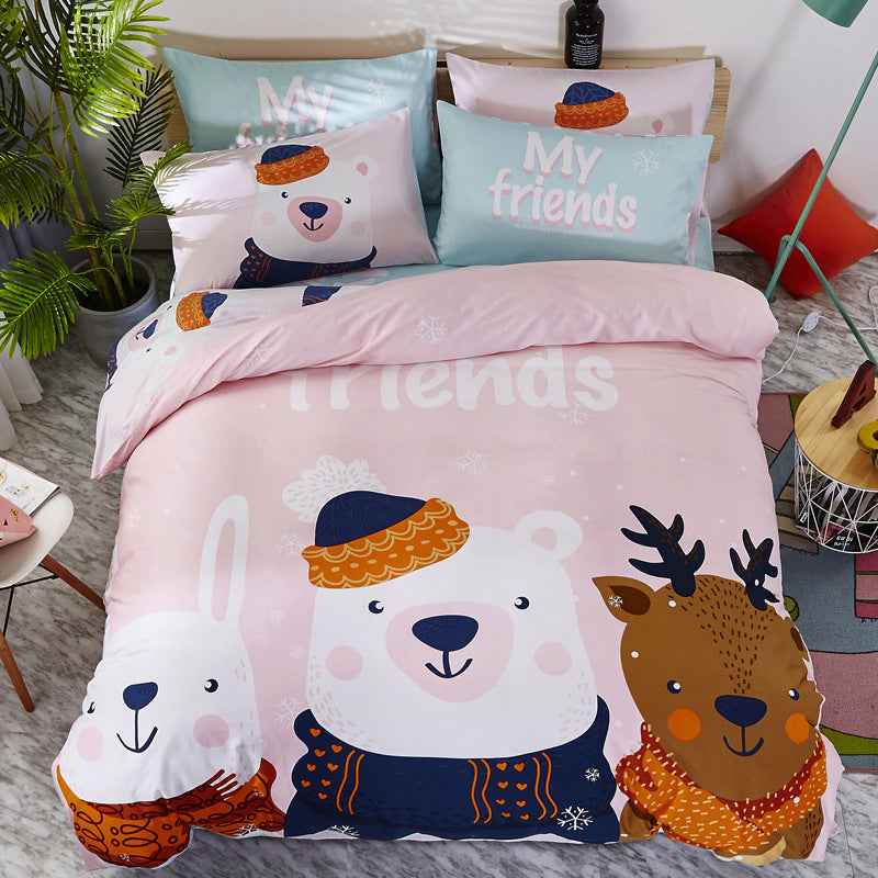 KTX-163411 Cartoon-Themed 4-Piece Cotton Bedding Set for 1.8m Beds