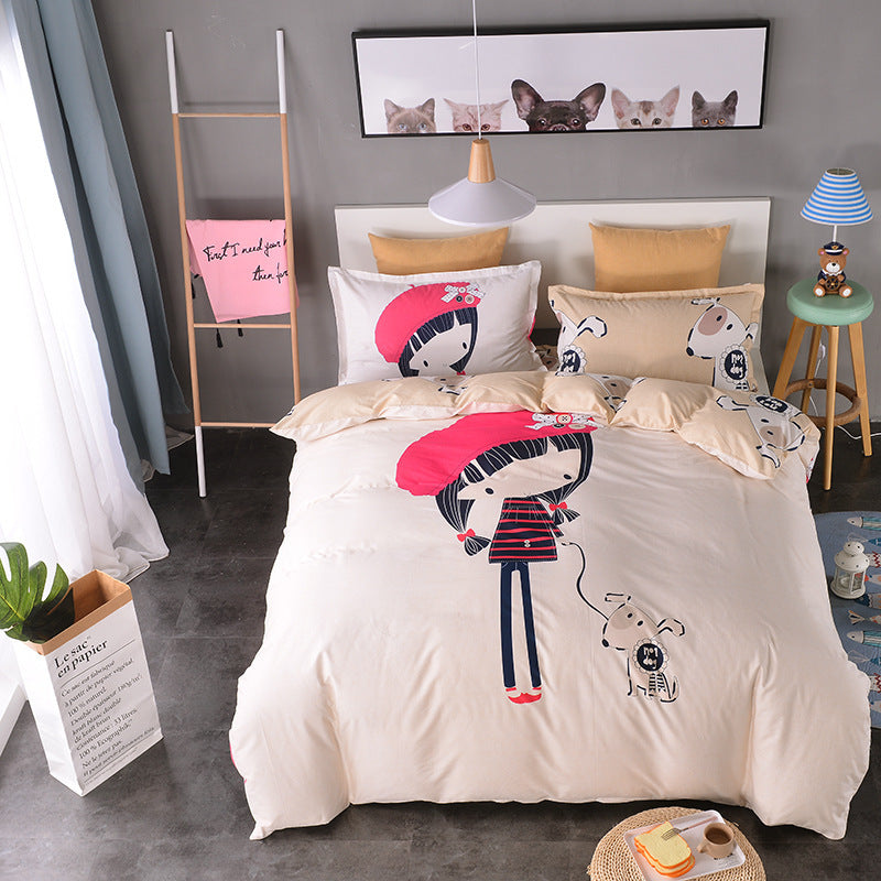 KTX-163411 Cartoon-Themed 4-Piece Cotton Bedding Set for 1.8m Beds