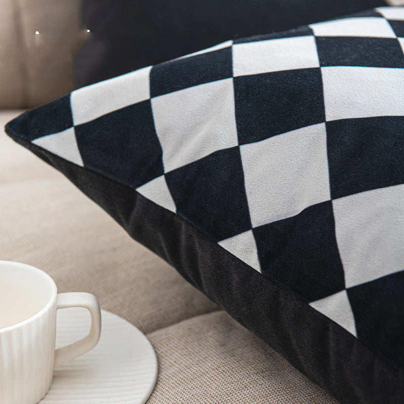 KTX-163539 Modern Black and White Geometric Velvet Pillow - Stylish Cushion with PP Cotton Filling, Multiple Sizes Available