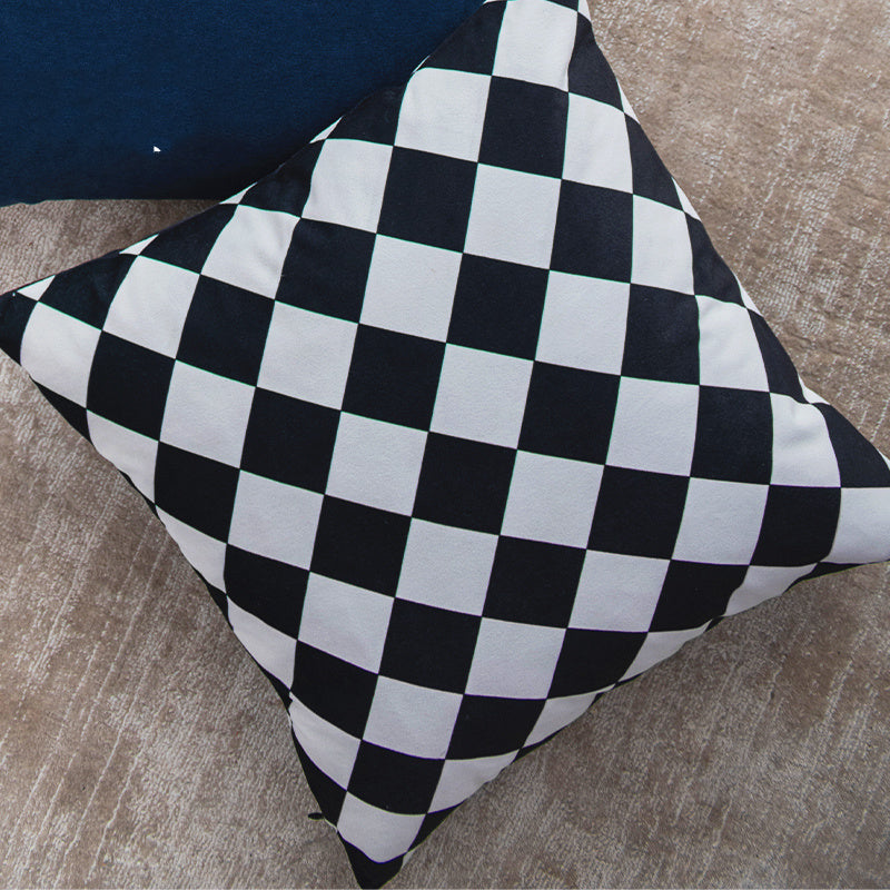 KTX-163539 Modern Black and White Geometric Velvet Pillow - Stylish Cushion with PP Cotton Filling, Multiple Sizes Available