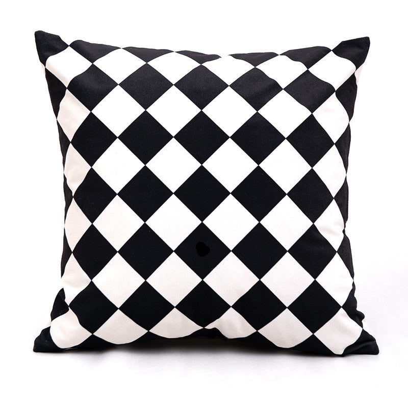 KTX-163539 Modern Black and White Geometric Velvet Pillow - Stylish Cushion with PP Cotton Filling, Multiple Sizes Available