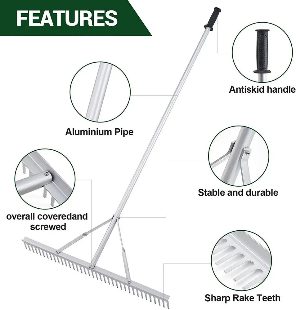 KTX-163987 36'' Aluminium Landscape Rake with 69'' Lightweight Handle for Lawn Care and Beach Use