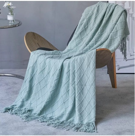 KTX-164947 Diamond-Shaped Travel Fleece Blanket - Soft Acrylic Material, Multiple Colors Available, Warm & Cozy Design