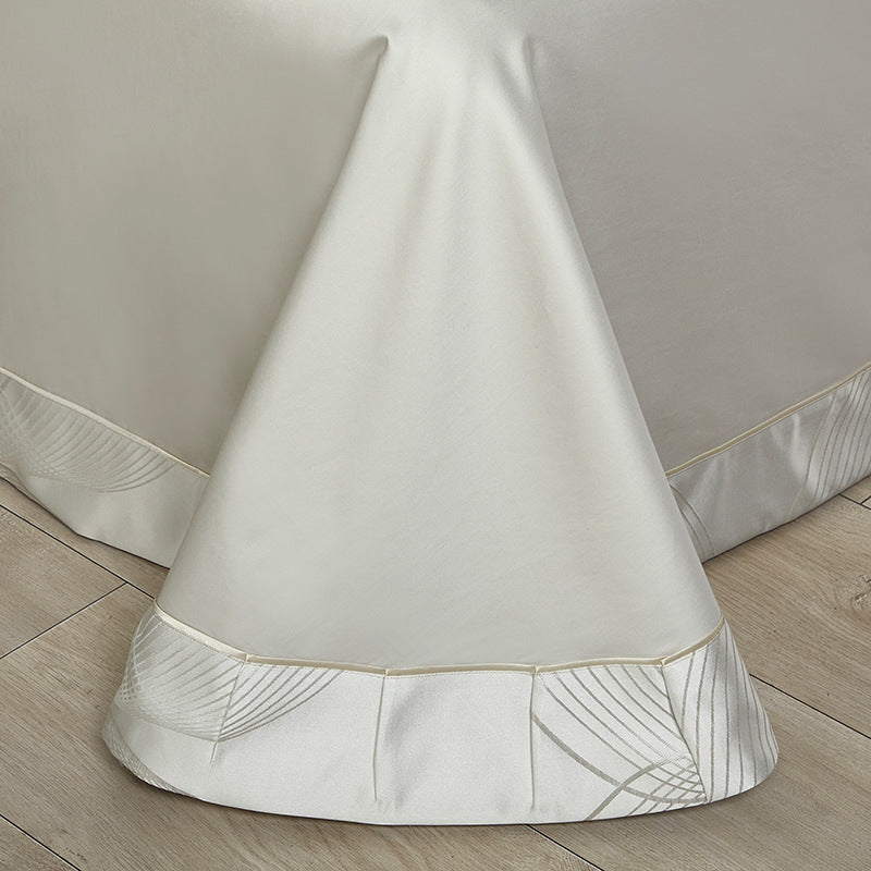 KTX-166099 High Precision Four-piece Jacquard Cotton Bedding Set with Floral Design in Solid Colors