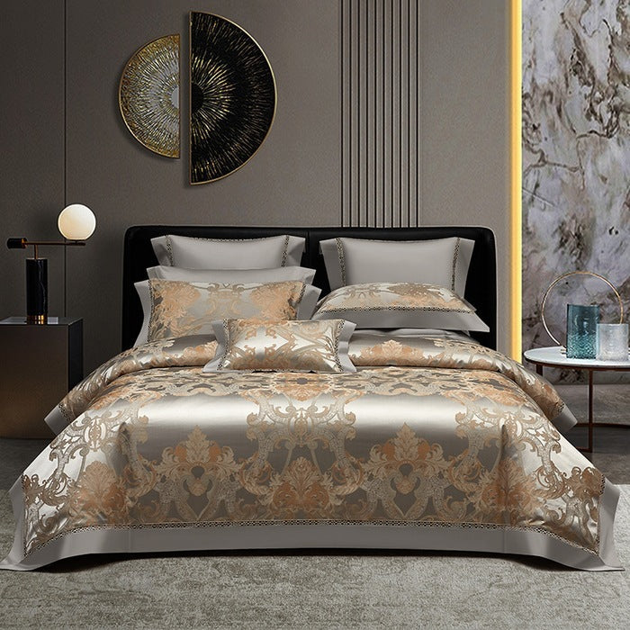 KTX-166099 High Precision Four-piece Jacquard Cotton Bedding Set with Floral Design in Solid Colors