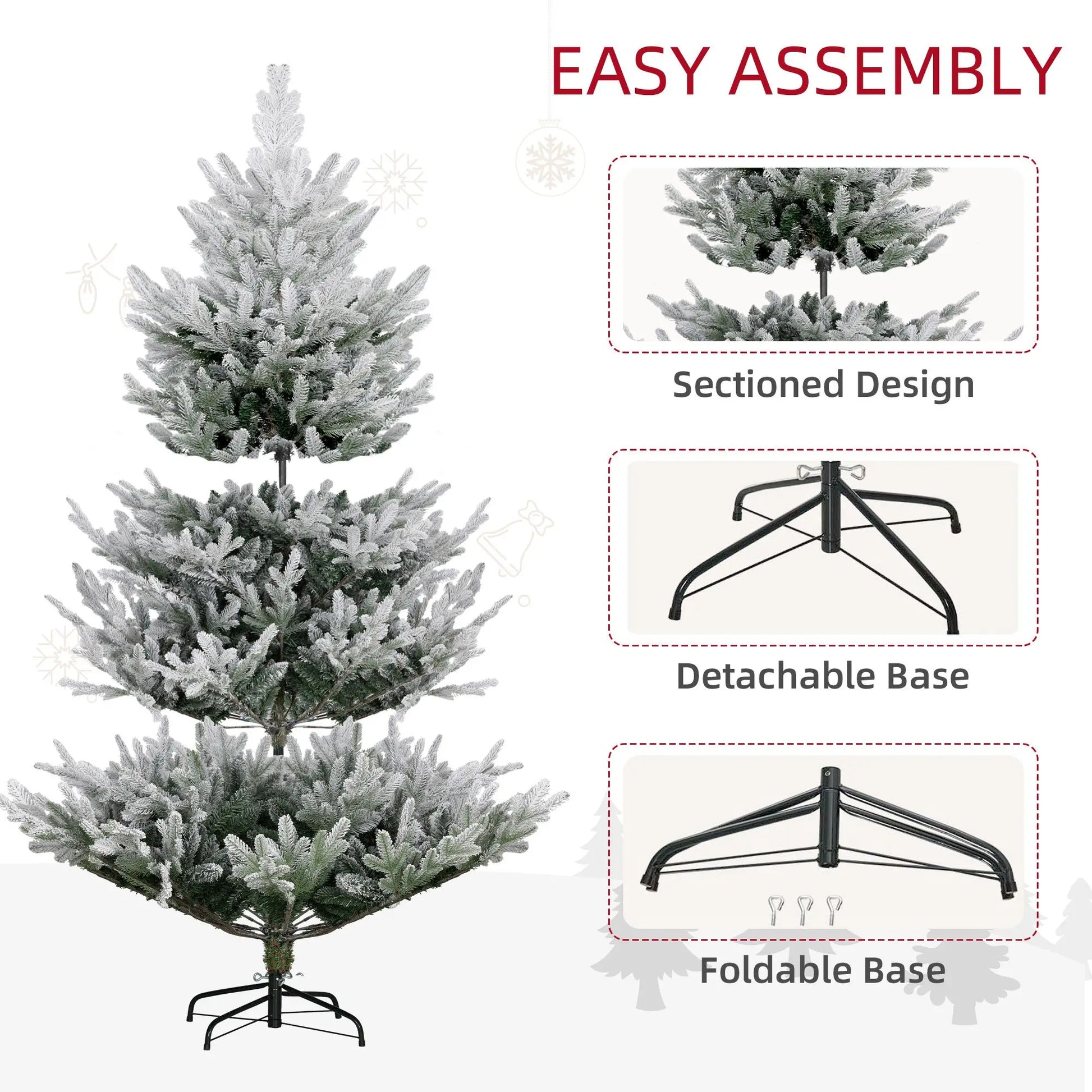 KTX-166547 7.5 Foot Hinged Artificial Christmas Tree with Realistic Branches and Steel Base