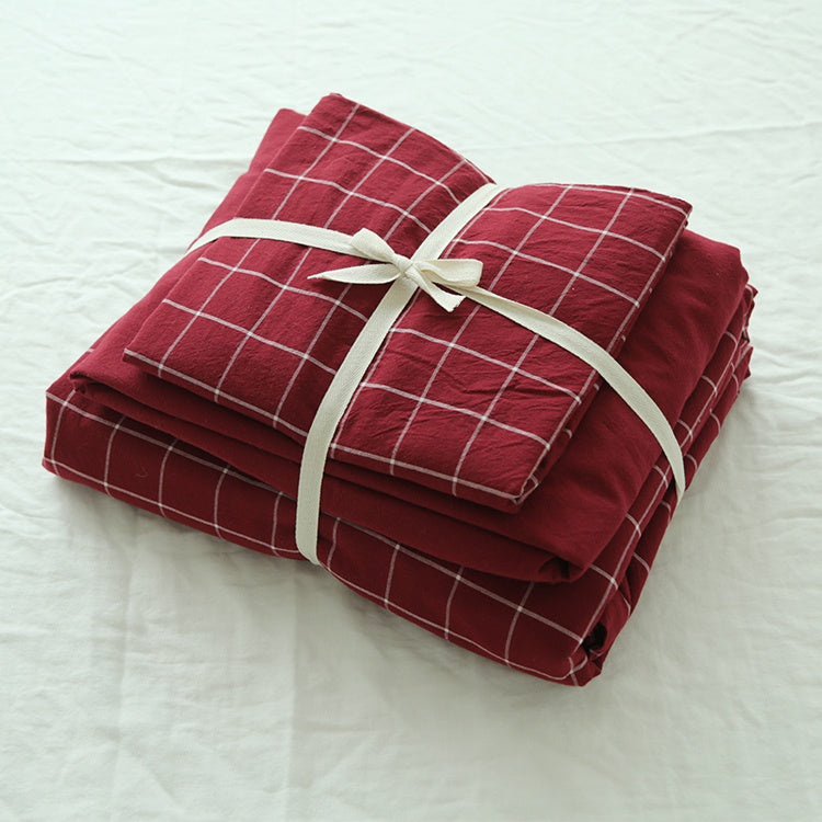 KTX-167251 Washed Cotton Four-Piece Duvet Cover Set with Vertical Stripes in Various Seasonal Designs