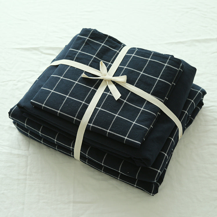 KTX-167251 Washed Cotton Four-Piece Duvet Cover Set with Vertical Stripes in Various Seasonal Designs