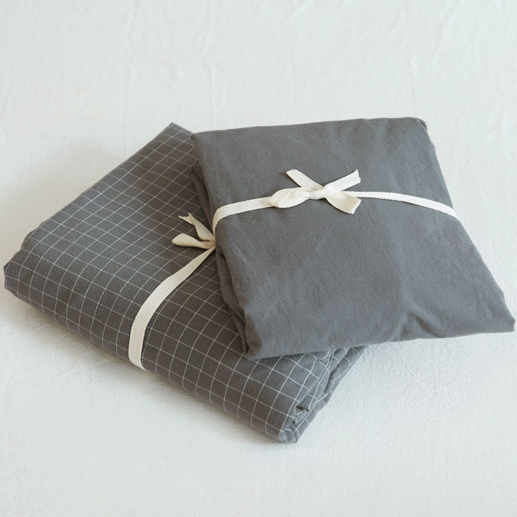 KTX-167251 Washed Cotton Four-Piece Duvet Cover Set with Vertical Stripes in Various Seasonal Designs