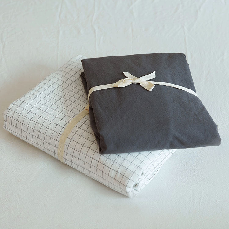 KTX-167251 Washed Cotton Four-Piece Duvet Cover Set with Vertical Stripes in Various Seasonal Designs