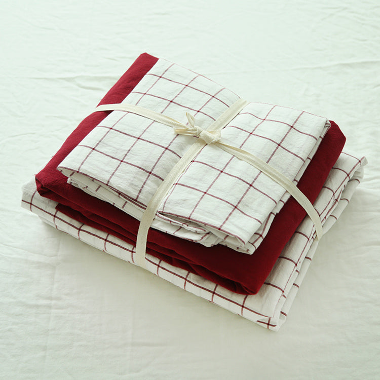 KTX-167251 Washed Cotton Four-Piece Duvet Cover Set with Vertical Stripes in Various Seasonal Designs