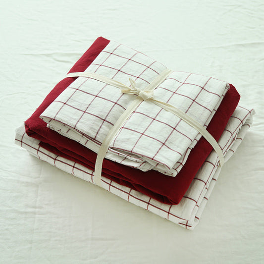 KTX-167251 Washed Cotton Four-Piece Duvet Cover Set with Vertical Stripes in Various Seasonal Designs