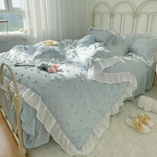 KTX-168083 Korean Style Cute Four-Piece Bedding Set with Decorative Lace and Soft Brushed Fabric