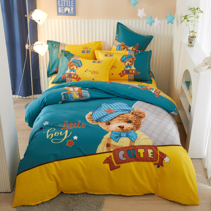 KTX-168403 Cotton Cartoon Four-Piece Bedding Set for Boys and Girls
