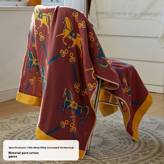 KTX-168659 Bohemian Soft Cotton Gauze Bath Towel - Absorbent, Plus-Sized, Unisex, Multiple Colors