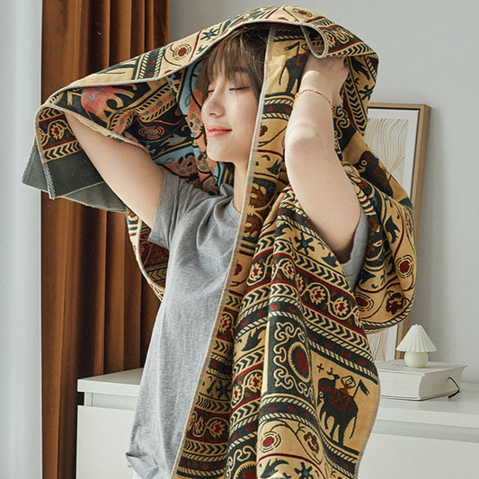 KTX-168659 Bohemian Soft Cotton Gauze Bath Towel - Absorbent, Plus-Sized, Unisex, Multiple Colors