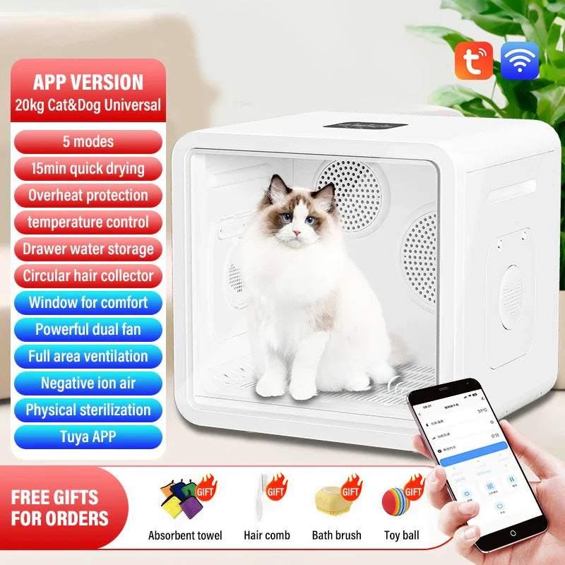 KTX-169491 Adjustable Speed Automatic Pet Dryer Box for Cats and Small Animals, Low Noise with Timer