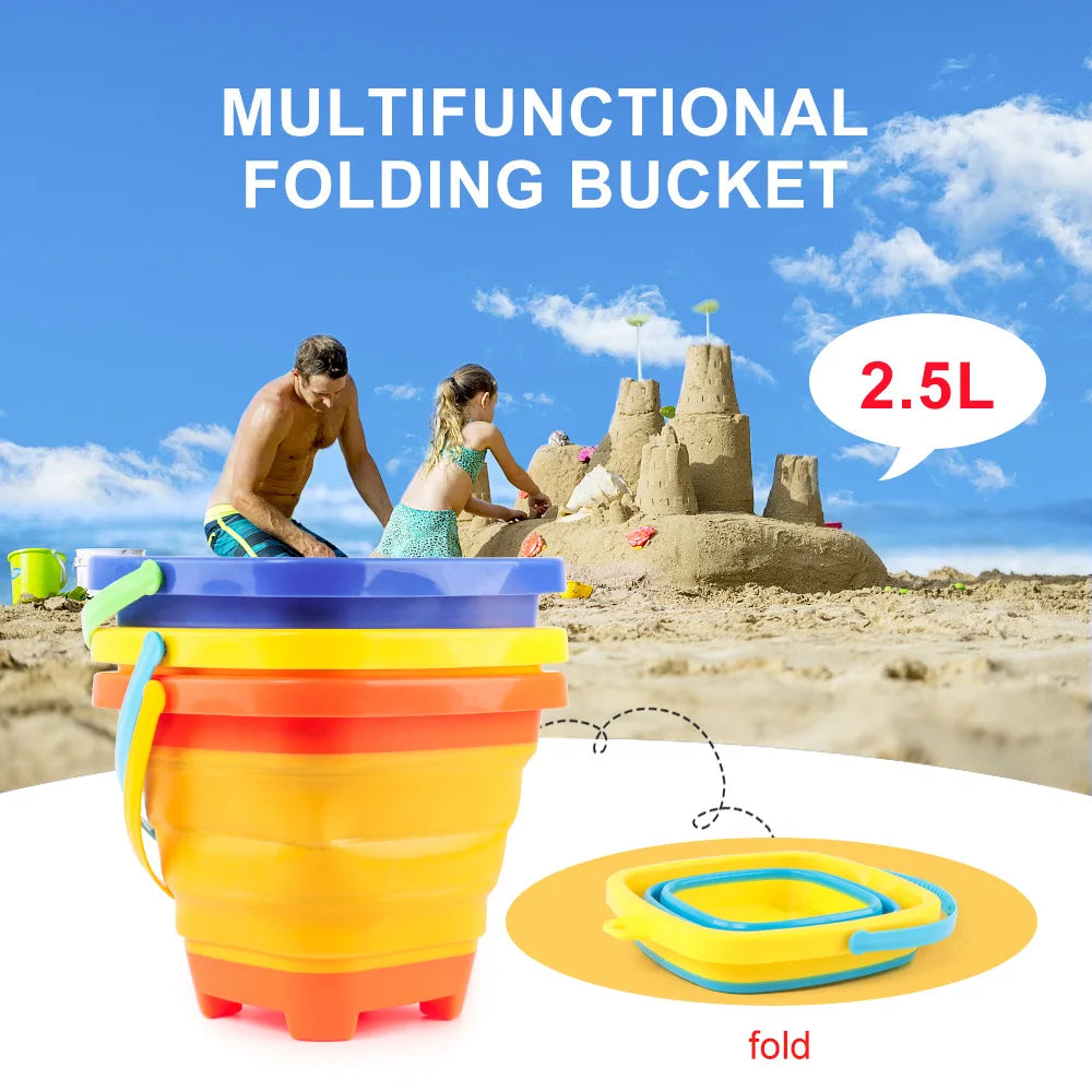KTX-169491 Collapsible 2.5L Silicone Sand Bucket for Kids - Portable Beach Toy for Summer Fun