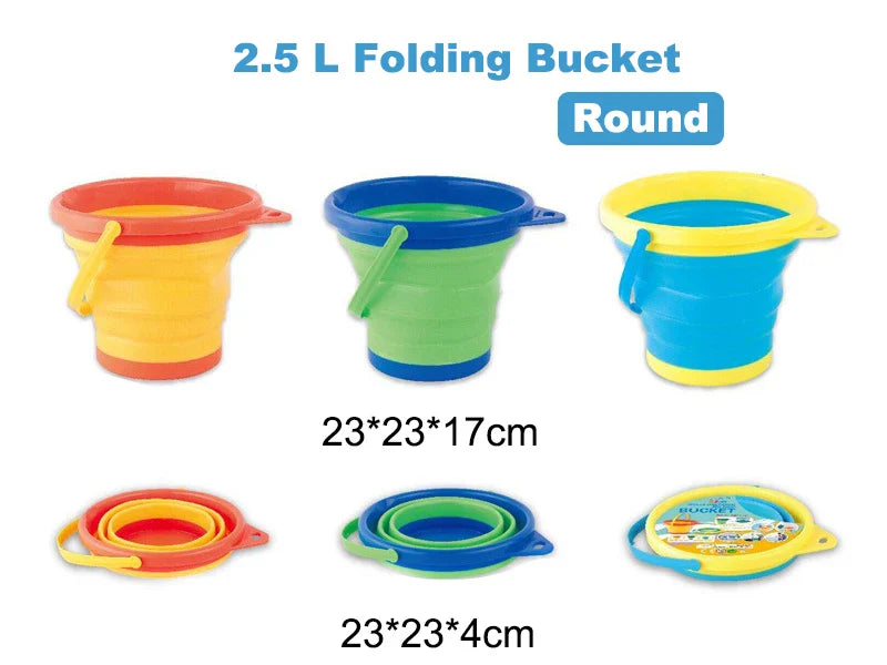 KTX-169491 Collapsible 2.5L Silicone Sand Bucket for Kids - Portable Beach Toy for Summer Fun