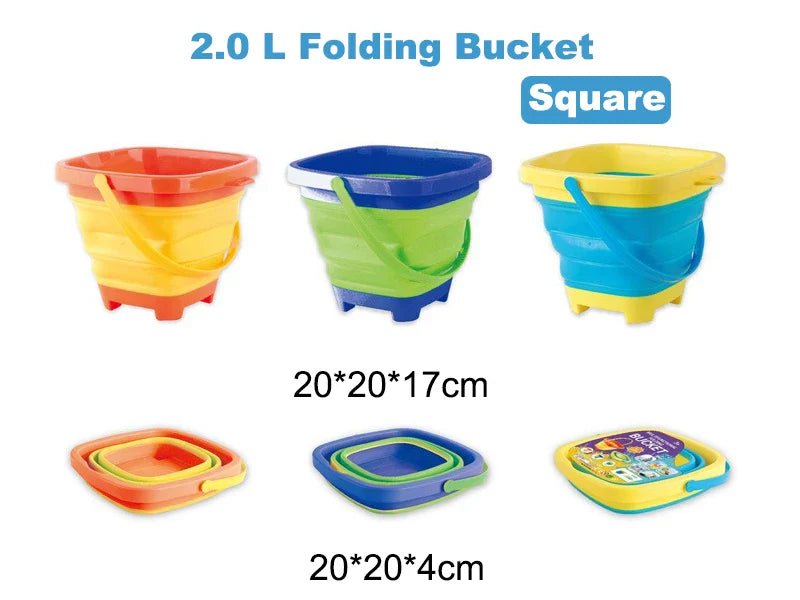 KTX-169491 Collapsible 2.5L Silicone Sand Bucket for Kids - Portable Beach Toy for Summer Fun