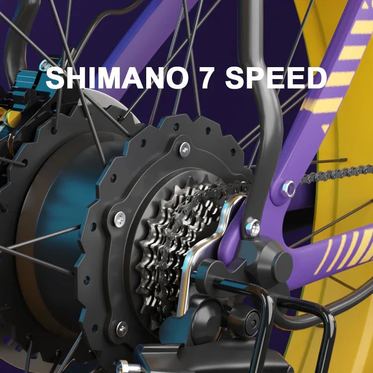 KTX-169939 48V 2000W Electric Fat Tire Bike with Full Suspension and 7-Speed Gears, Hydraulic Disc Brakes, and LED Lights