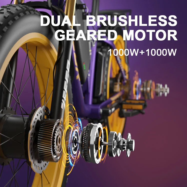 KTX-169939 48V 2000W Electric Fat Tire Bike with Full Suspension and 7-Speed Gears, Hydraulic Disc Brakes, and LED Lights