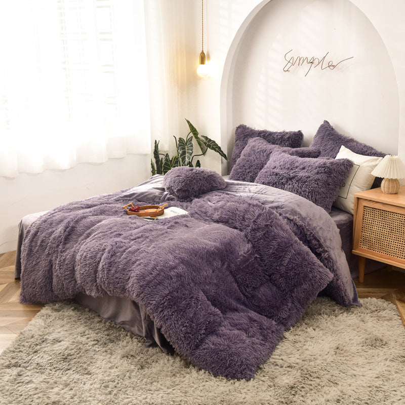KTX-170387 Mink Velvet Four Piece Set - Long Plush Crystal Velvet Duvet Cover with Pillowcases in Modern Solid Colors
