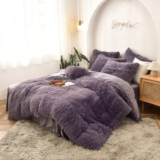 KTX-170387 Mink Velvet Four Piece Set - Long Plush Crystal Velvet Duvet Cover with Pillowcases in Modern Solid Colors