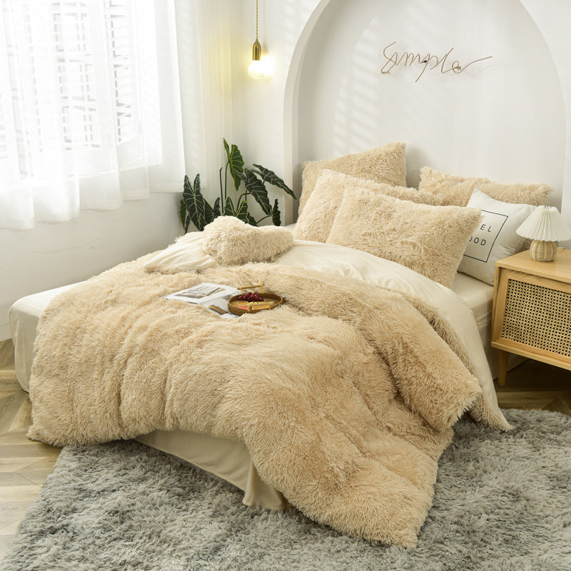 KTX-170387 Mink Velvet Four Piece Set - Long Plush Crystal Velvet Duvet Cover with Pillowcases in Modern Solid Colors
