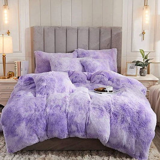 KTX-170387 Mink Velvet Four Piece Set - Long Plush Crystal Velvet Duvet Cover with Pillowcases in Modern Solid Colors