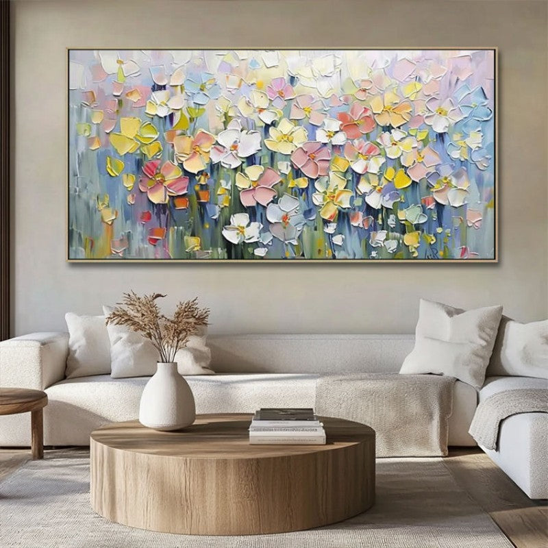 KTX-171475 Hand-Painted Thick Texture Flower Oil Painting on Canvas for Living Room Decoration, No Frame
