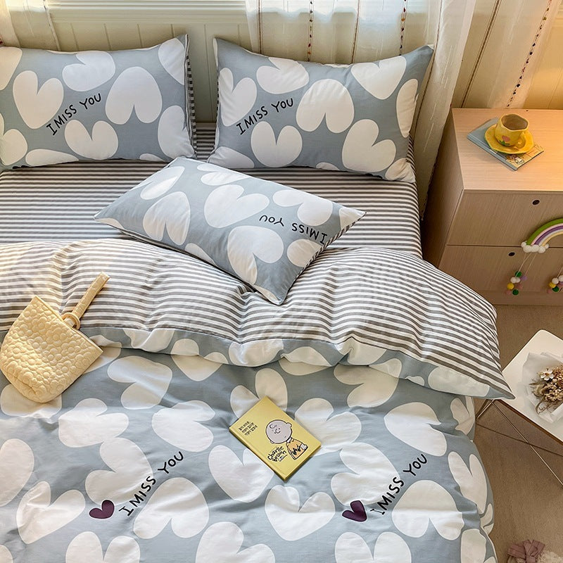 KTX-171539 Printed Cartoon Girl Cotton Quilt Cover Set - Four-Piece Bedding Collection