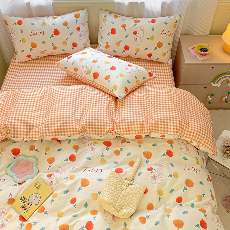 KTX-171539 Printed Cartoon Girl Cotton Quilt Cover Set - Four-Piece Bedding Collection