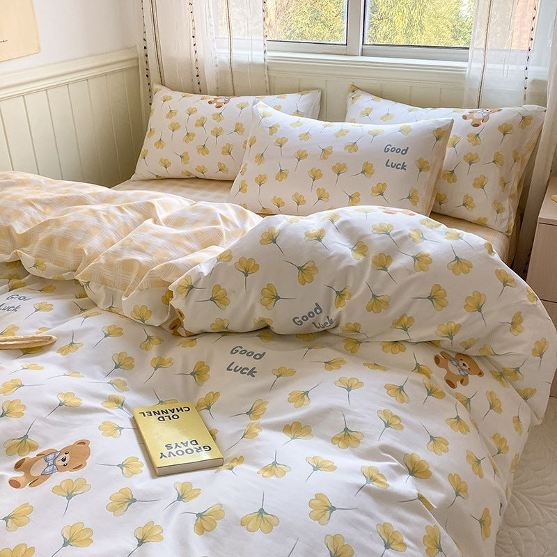 KTX-171539 Printed Cartoon Girl Cotton Quilt Cover Set - Four-Piece Bedding Collection