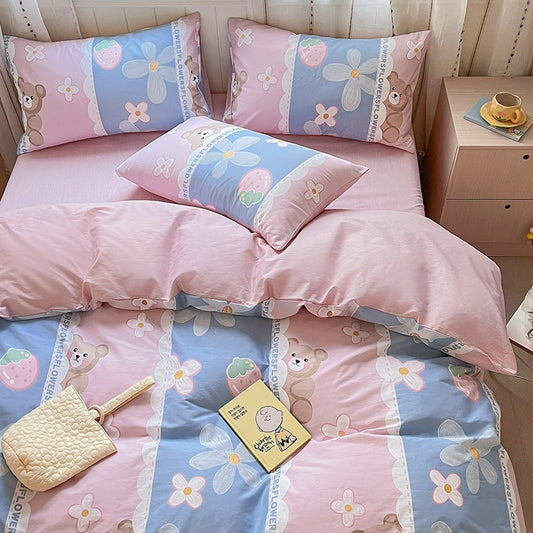 KTX-171539 Printed Cartoon Girl Cotton Quilt Cover Set - Four-Piece Bedding Collection