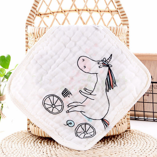 KTX-172115 Six-Layer Pure Cotton Gauze Towels for Infants and Children - Animal Series (Pack of 5) 30x30cm