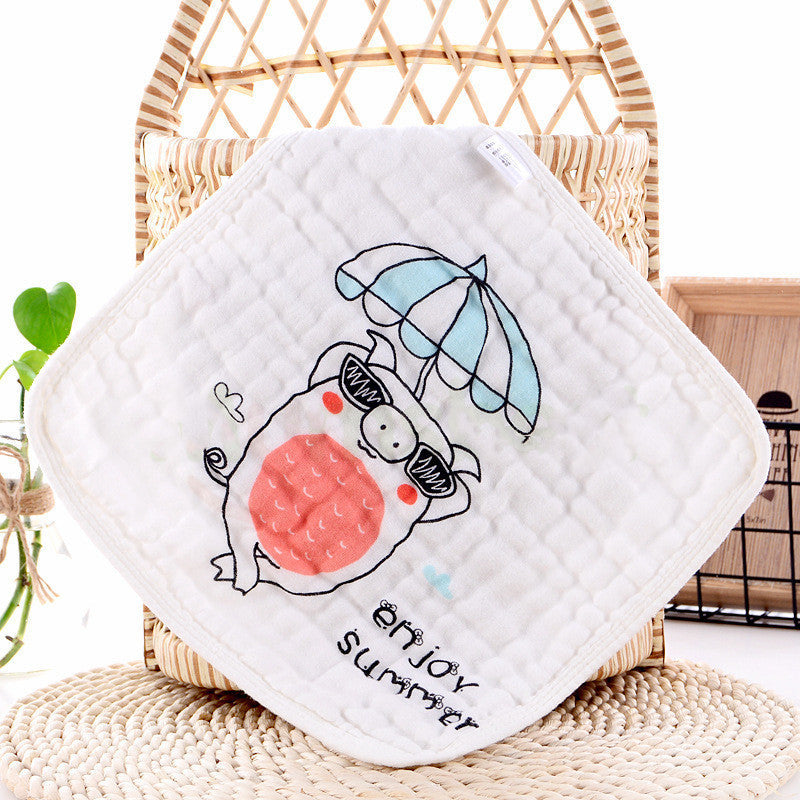 KTX-172115 Six-Layer Pure Cotton Gauze Towels for Infants and Children - Animal Series (Pack of 5) 30x30cm