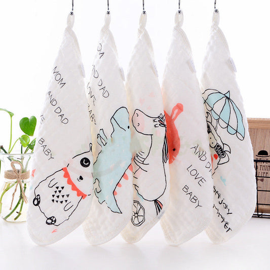 KTX-172115 Six-Layer Pure Cotton Gauze Towels for Infants and Children - Animal Series (Pack of 5) 30x30cm