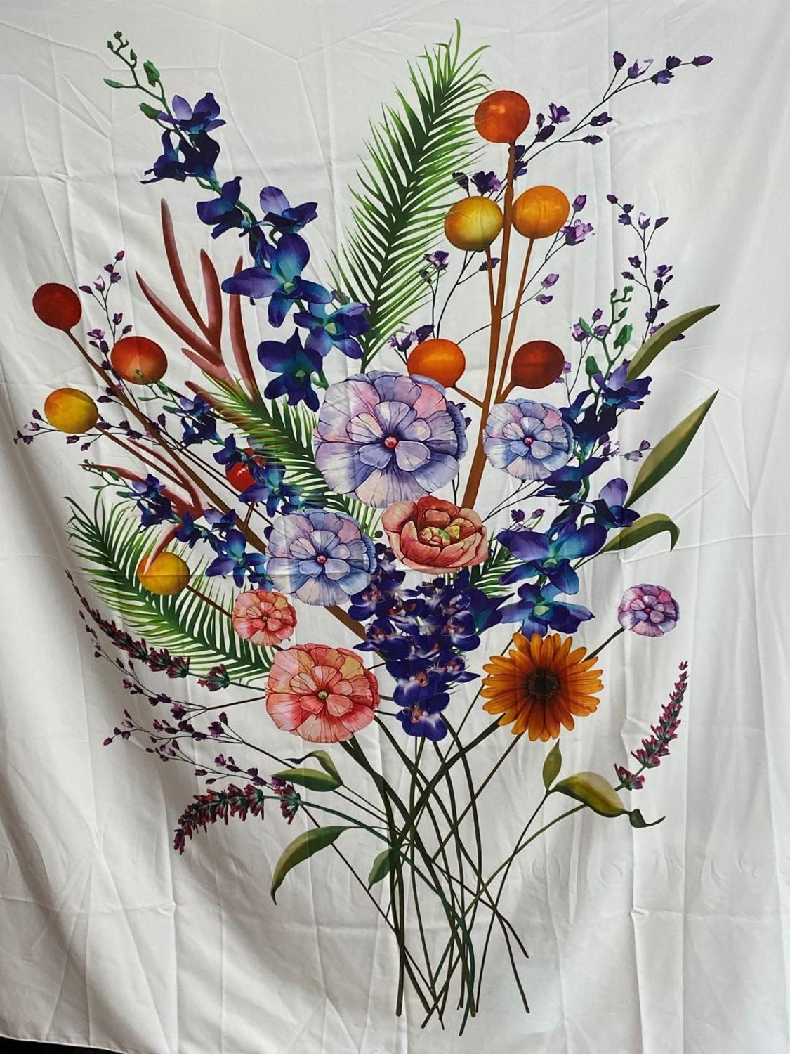 KTX-172243 Artistic Flower Embroidery Tapestry - 100% Polyester, 130x150 cm for Home Decor