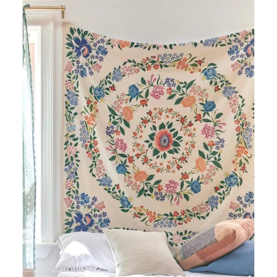 KTX-172243 Artistic Flower Embroidery Tapestry - 100% Polyester, 130x150 cm for Home Decor