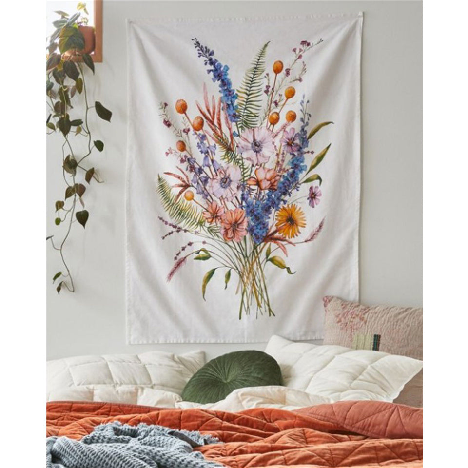 KTX-172243 Artistic Flower Embroidery Tapestry - 100% Polyester, 130x150 cm for Home Decor