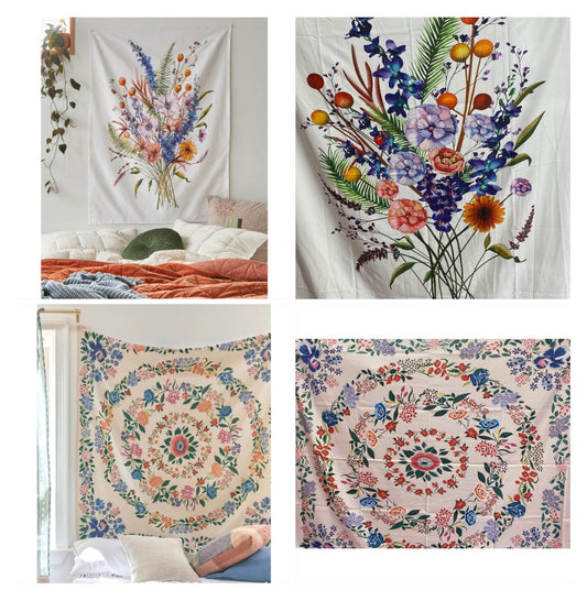 KTX-172243 Artistic Flower Embroidery Tapestry - 100% Polyester, 130x150 cm for Home Decor